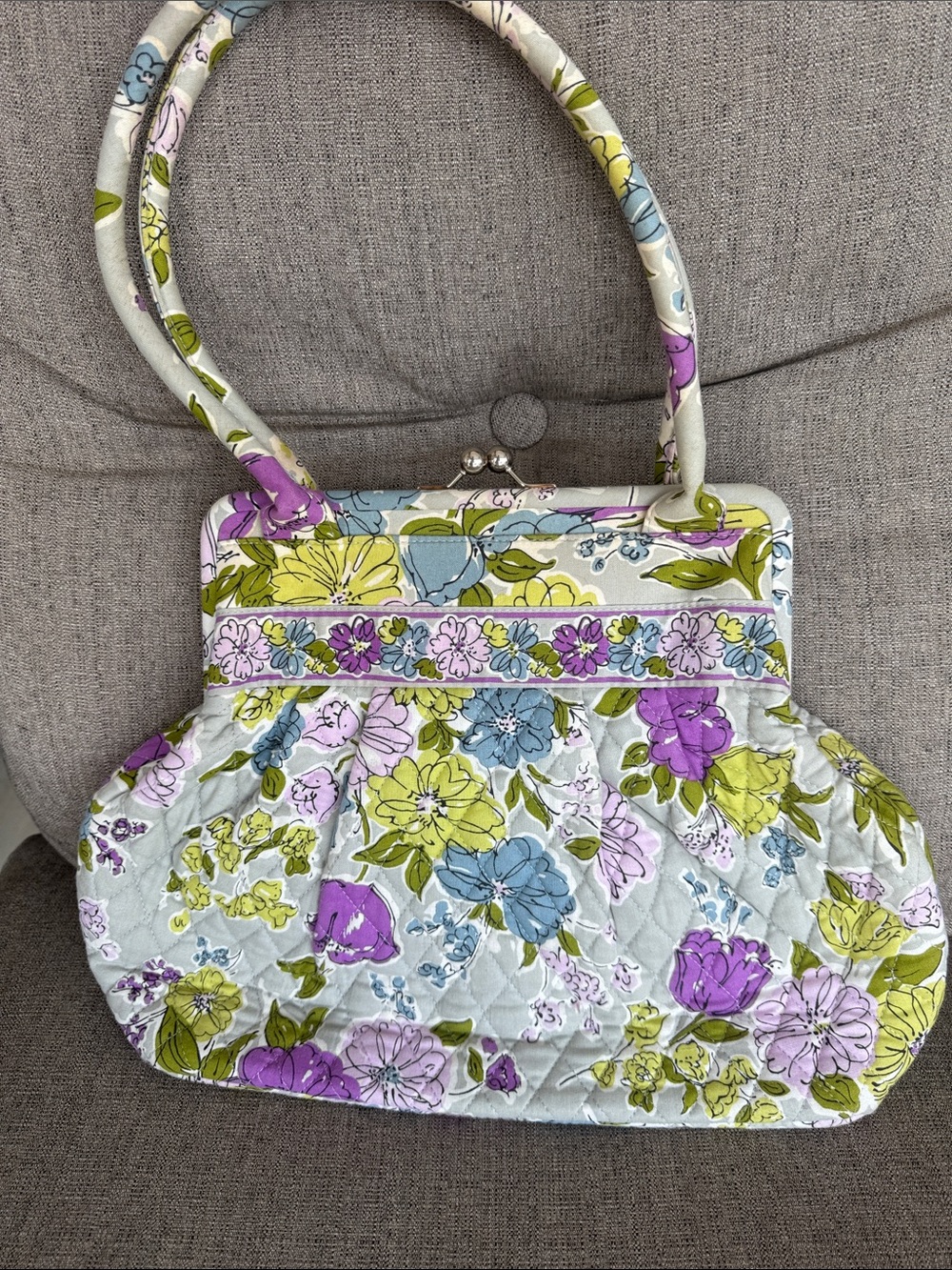 Vera Bradley Quilted Floral Frame-Top Shoulder Bag in Purple, Green & Blue